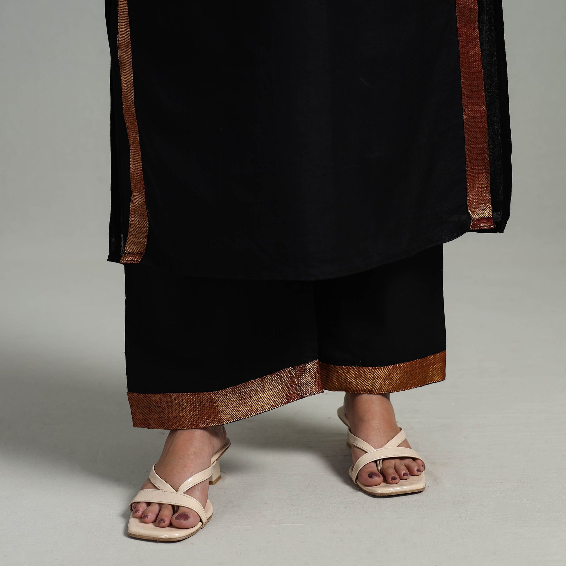 Black - Cotton Dharwad Kurta Set with Palazzo & Dupatta 24