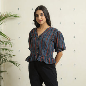 Blue - Ajrakh Block Printed Cotton Crop Top 06