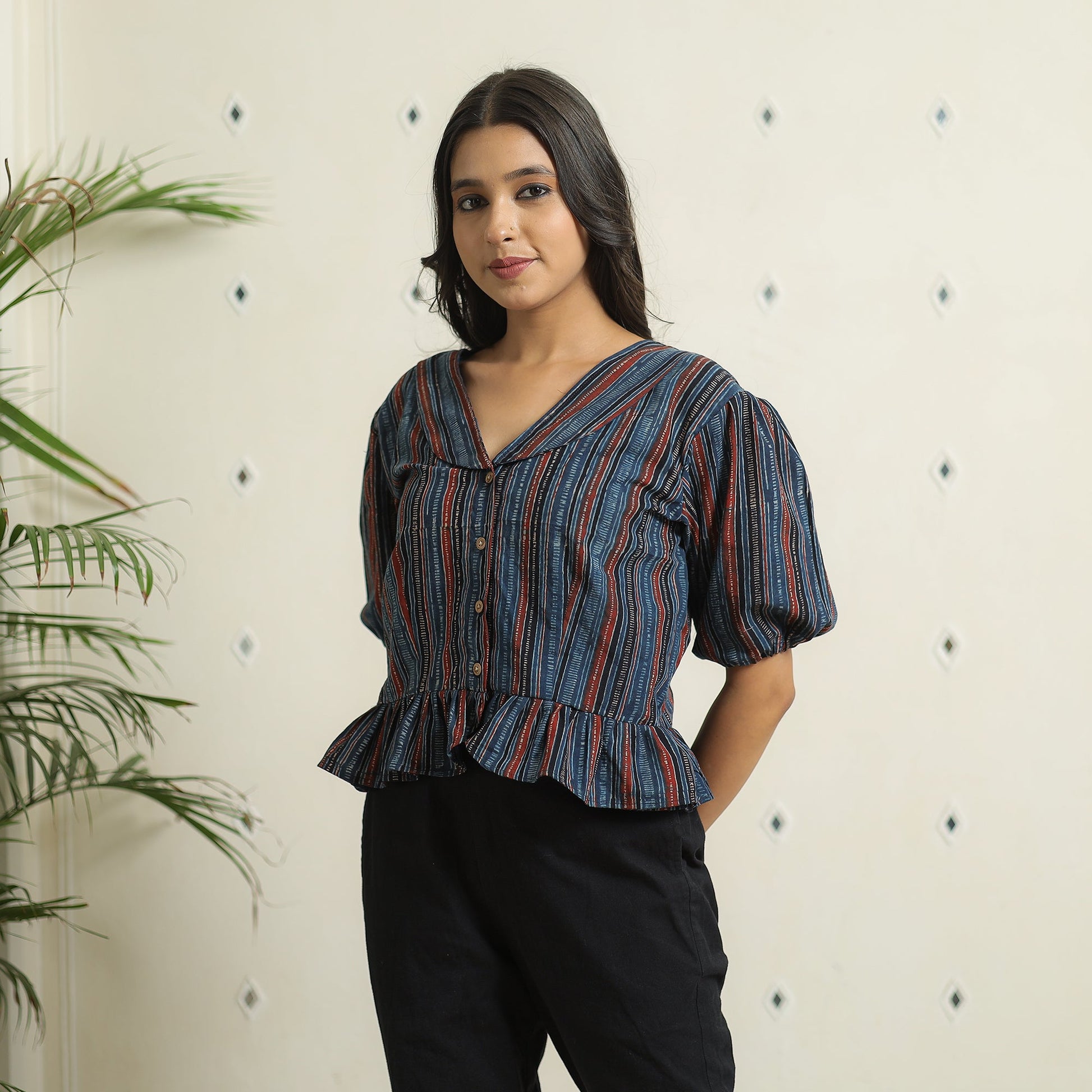 Blue - Ajrakh Block Printed Cotton Crop Top 06