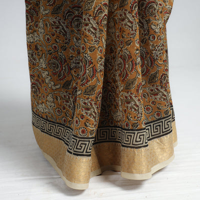 Brown - Original Pedana Kalamkari Block Print Silk Saree