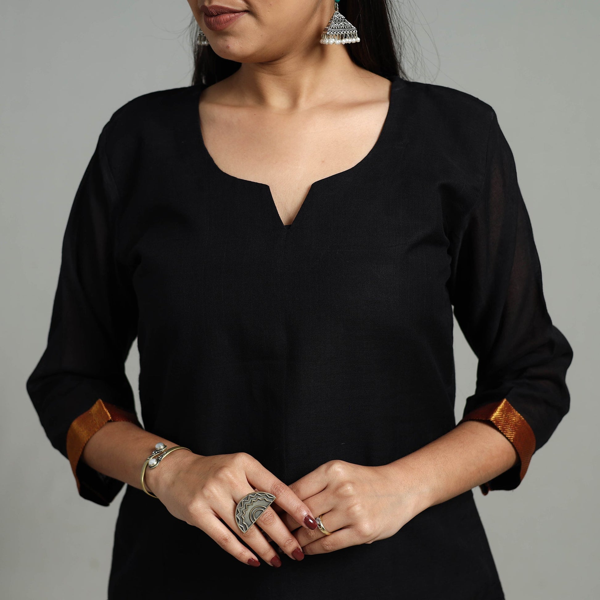 Black - Cotton Dharwad Kurta Set with Palazzo & Dupatta 24