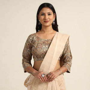 Brown - Pedana Kalamkari Block Printed Cotton Stitched Blouse 21