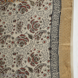 Brown - Original Pedana Kalamkari Block Print Silk Saree