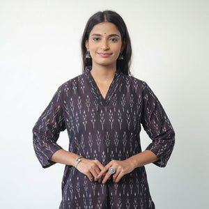 Brown - Mercerised Cotton Pochampally Ikat Kurta (Straight) 16