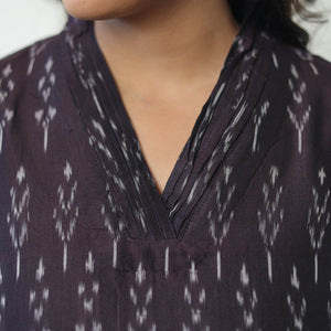 Brown - Mercerised Cotton Pochampally Ikat Kurta (Straight) 16