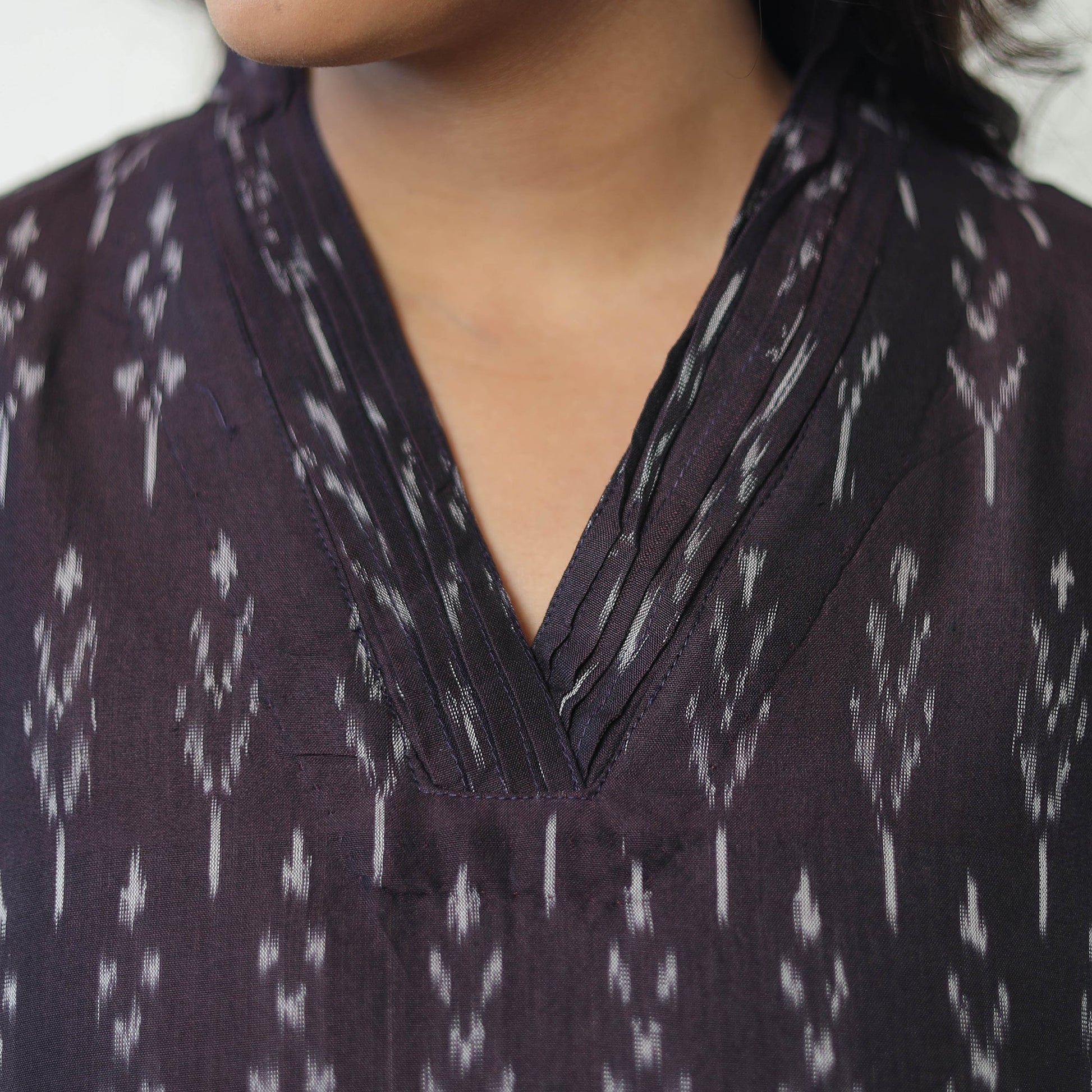 Brown - Mercerised Cotton Pochampally Ikat Kurta (Straight) 16