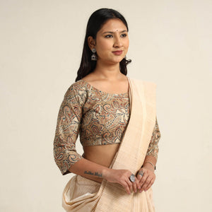 Brown - Pedana Kalamkari Block Printed Cotton Stitched Blouse 21