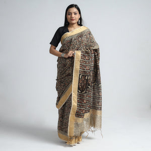 Black - Original Pedana Kalamkari Block Print Silk Saree
