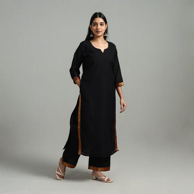 Black - Cotton Dharwad Kurta Set with Palazzo & Dupatta 24