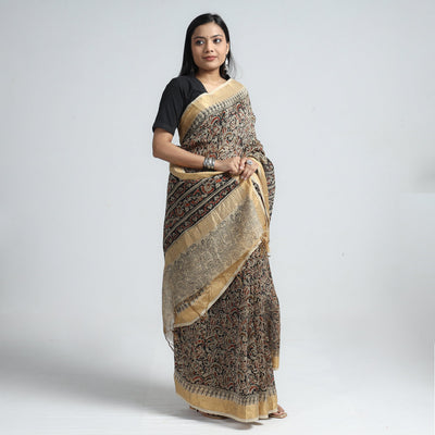 Black - Original Pedana Kalamkari Block Print Silk Saree