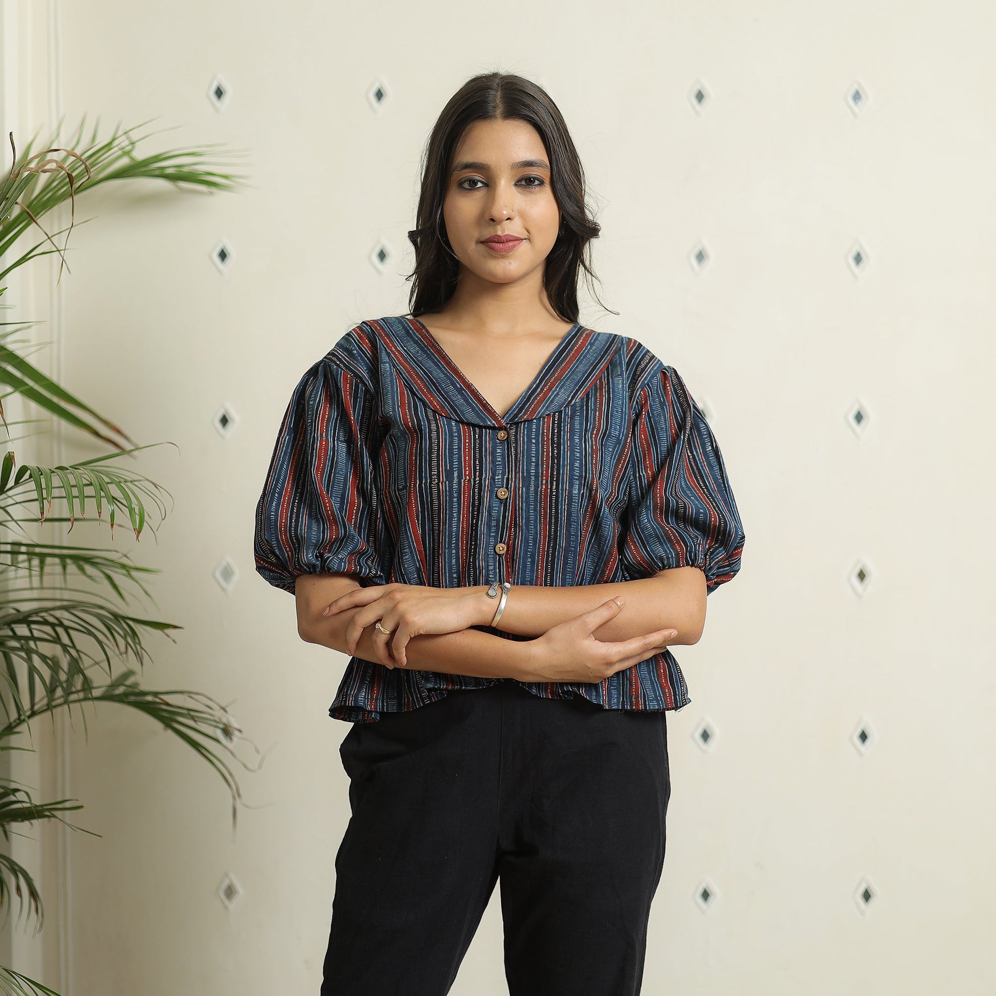 Blue - Ajrakh Block Printed Cotton Crop Top 06