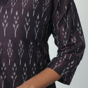 Brown - Mercerised Cotton Pochampally Ikat Kurta (Straight) 16