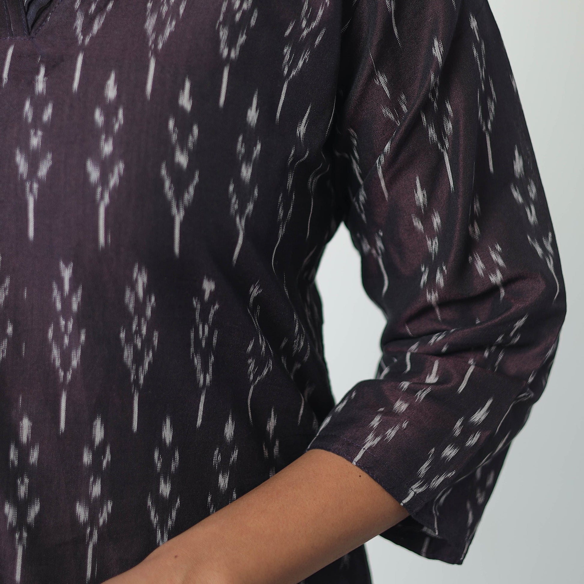 Brown - Mercerised Cotton Pochampally Ikat Kurta (Straight) 16