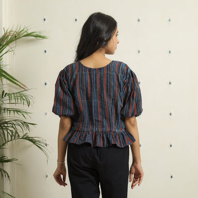 Blue - Ajrakh Block Printed Cotton Crop Top 06
