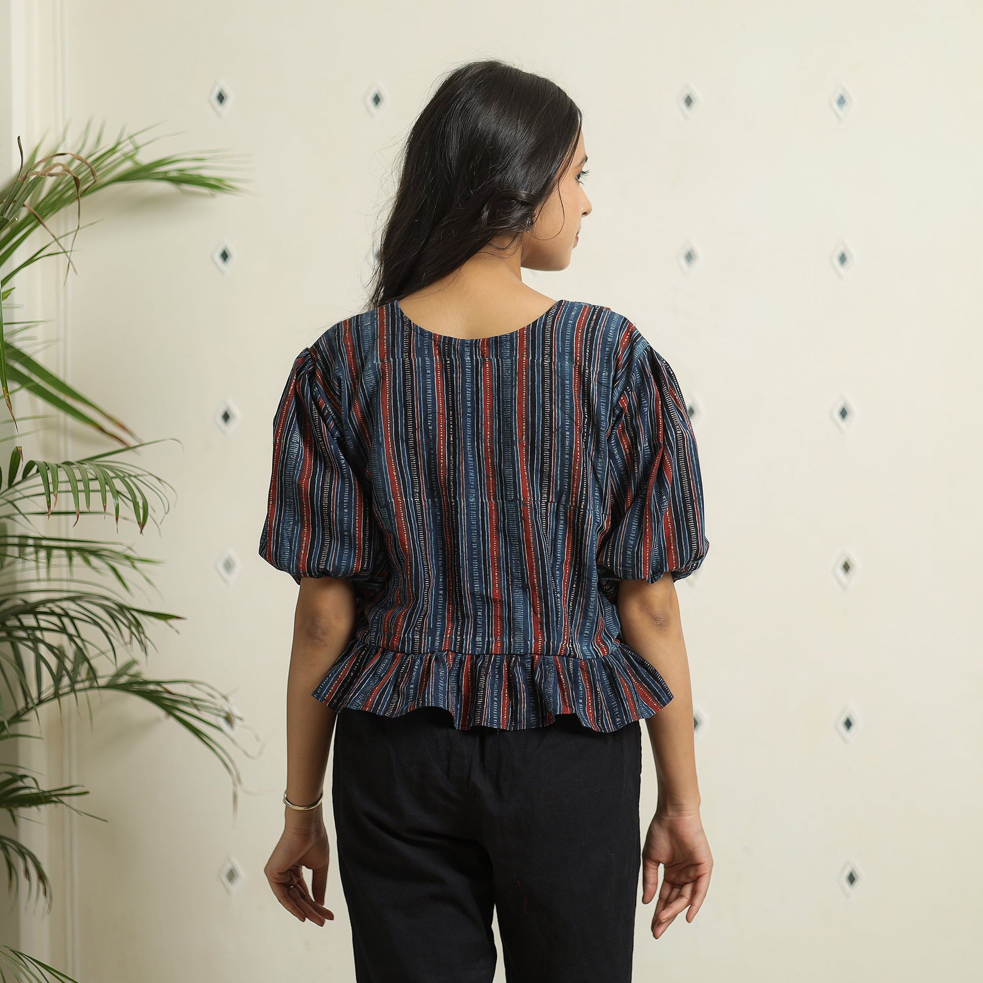 Blue - Ajrakh Block Printed Cotton Crop Top 06