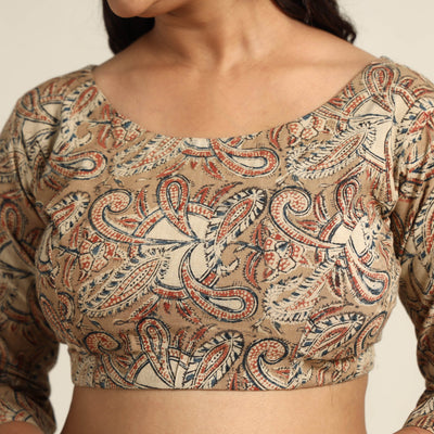 Brown - Pedana Kalamkari Block Printed Cotton Stitched Blouse 21