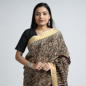 Black - Original Pedana Kalamkari Block Print Silk Saree