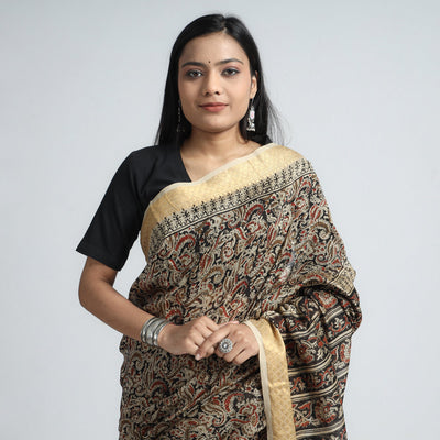 Black - Original Pedana Kalamkari Block Print Silk Saree