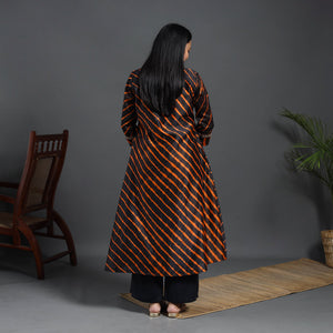 Black - Chanderi Silk A-Line Lacework Tie-Dye Leheriya Kurta 07