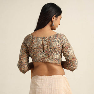 Brown - Pedana Kalamkari Block Printed Cotton Stitched Blouse 21