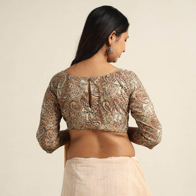 Brown - Pedana Kalamkari Block Printed Cotton Stitched Blouse 21