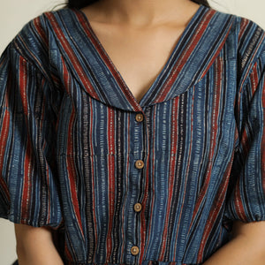 Blue - Ajrakh Block Printed Cotton Crop Top 06