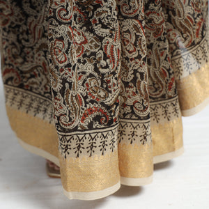 Black - Original Pedana Kalamkari Block Print Silk Saree