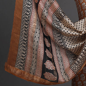 Brown - 3pc Maheshwari Silk Bagru Print Dress Material 17