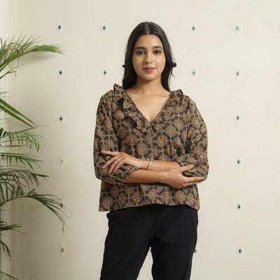 Brown - Ajrakh Block Printed Cotton Crop Top 02