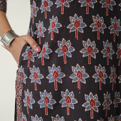 Black - Block Printed Cotton Straight Ajrakh Kurta 07
