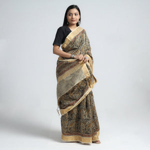 Brown - Original Pedana Kalamkari Block Print Silk Saree