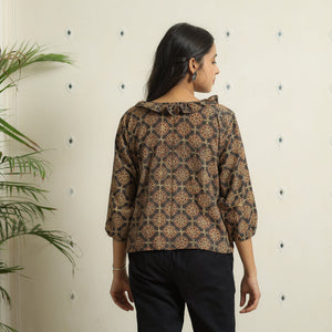 Brown - Ajrakh Block Printed Cotton Crop Top 02