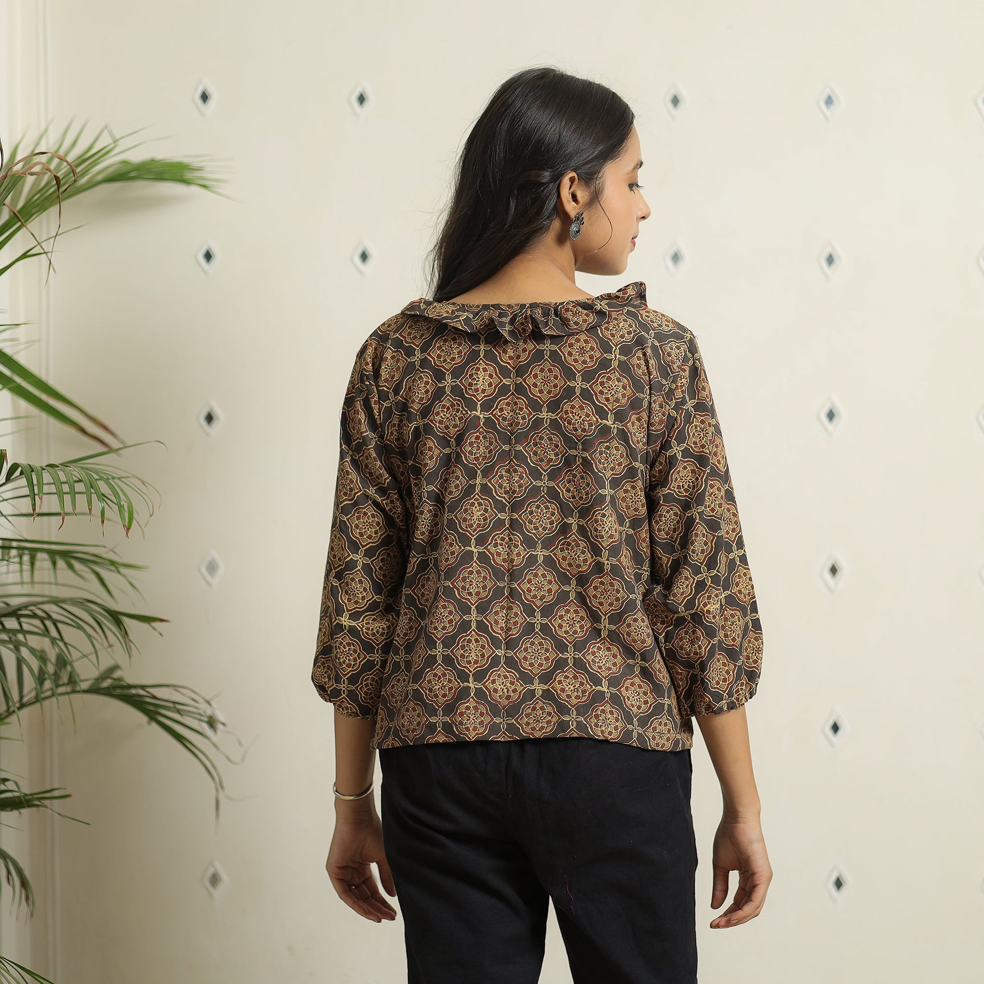 Brown - Ajrakh Block Printed Cotton Crop Top 02
