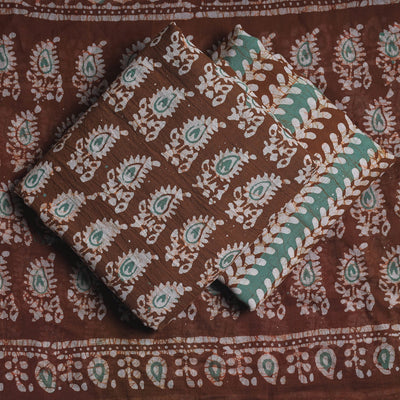 Brown - 3pc Kutch Cotton Batik Print Dress Material 06