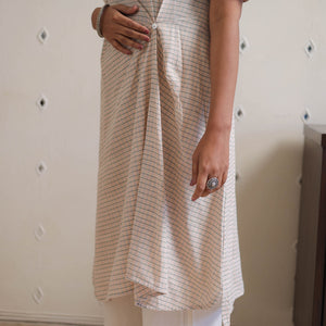 Beige - Handwoven Front Tuck Checks Cotton Kurta 30