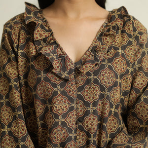 Brown - Ajrakh Block Printed Cotton Crop Top 02