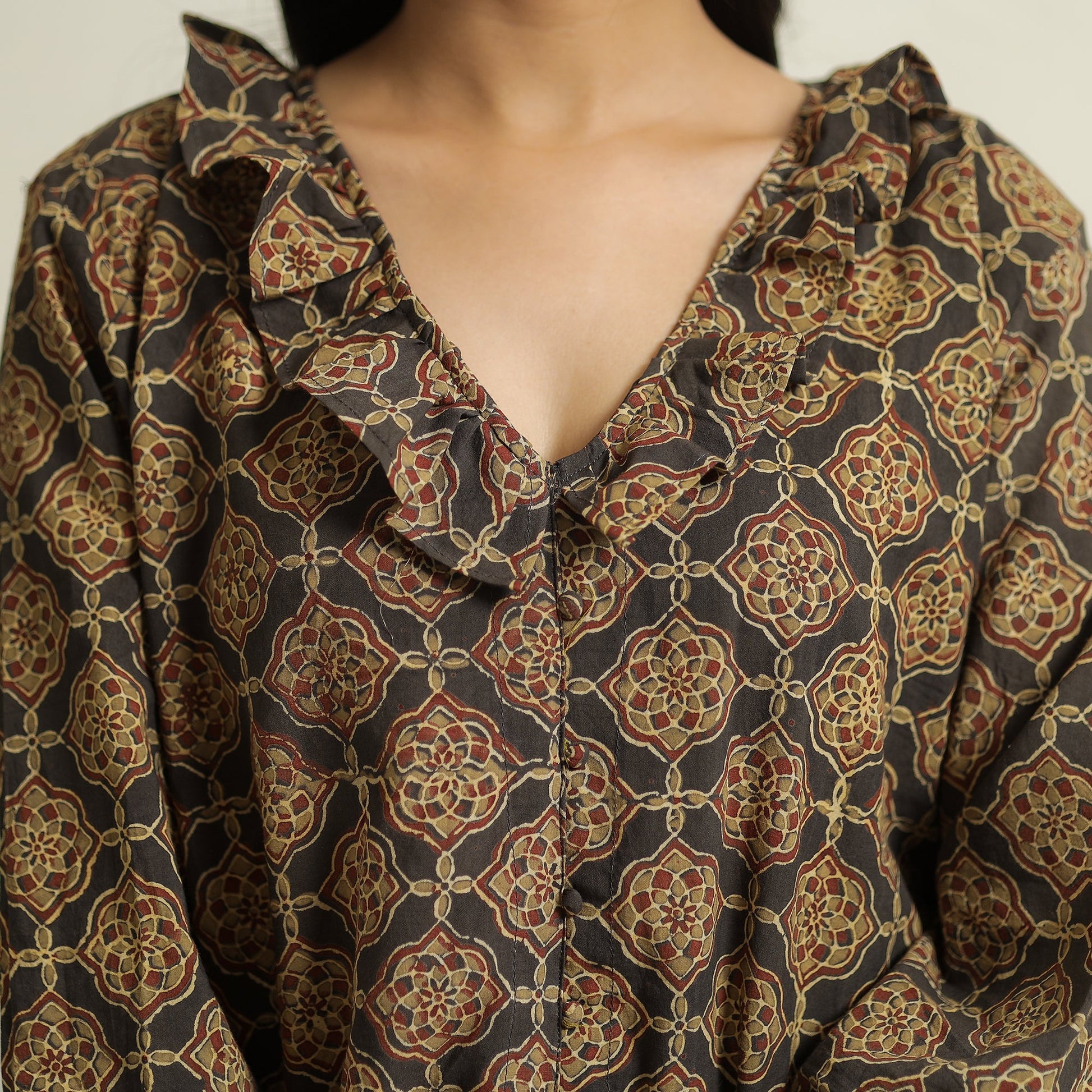 Brown - Ajrakh Block Printed Cotton Crop Top 02