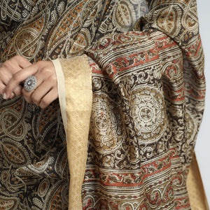 Brown - Original Pedana Kalamkari Block Print Silk Saree