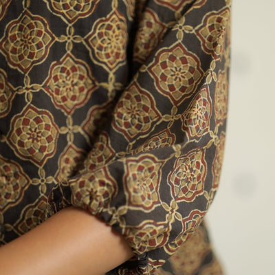 Brown - Ajrakh Block Printed Cotton Crop Top 02