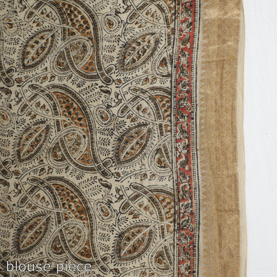 Brown - Original Pedana Kalamkari Block Print Silk Saree