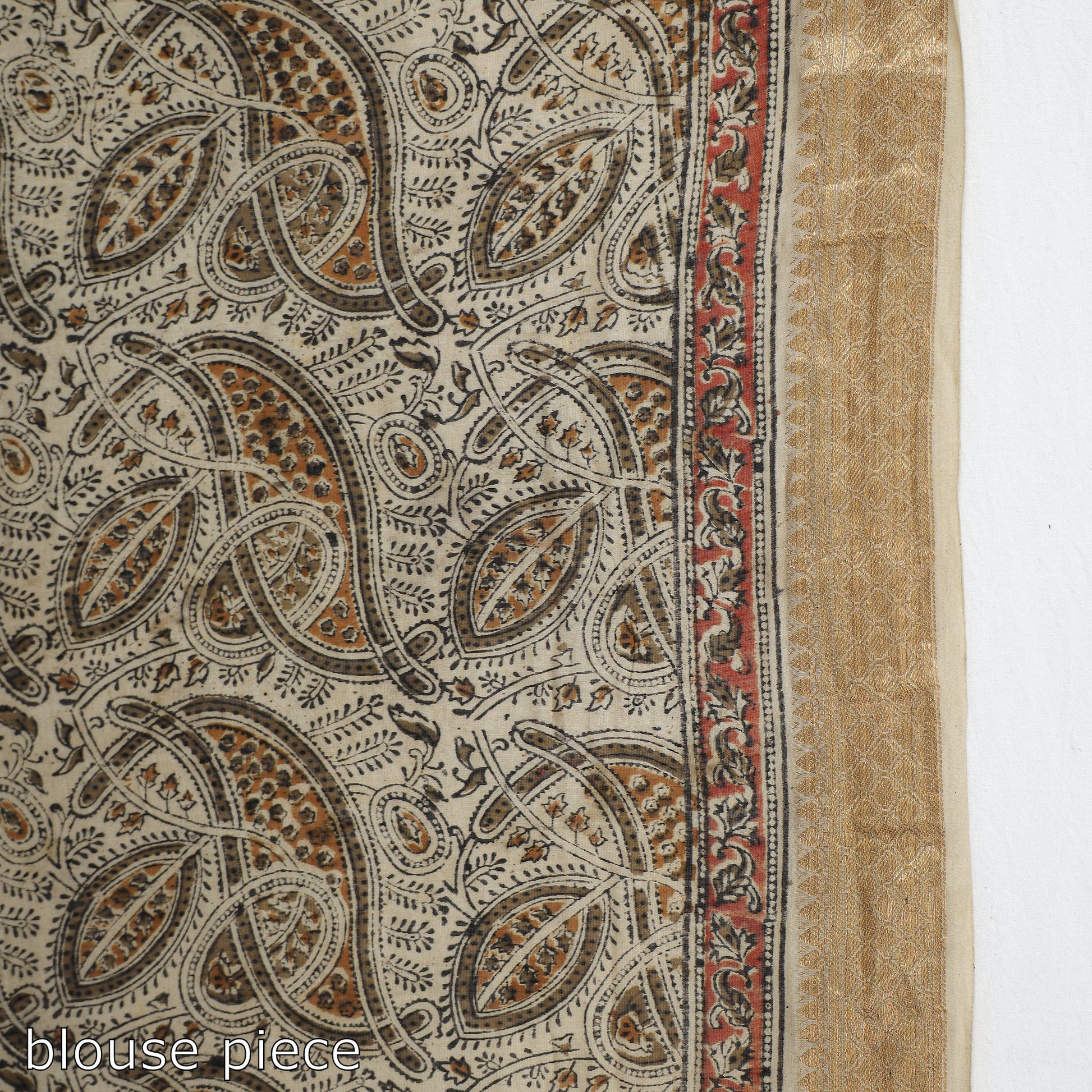 Brown - Original Pedana Kalamkari Block Print Silk Saree