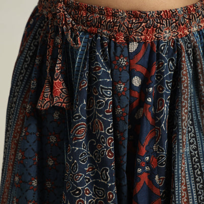 Blue - Ajrakh Block Printed 24 Kali Patchwork Cotton Long Skirt 35