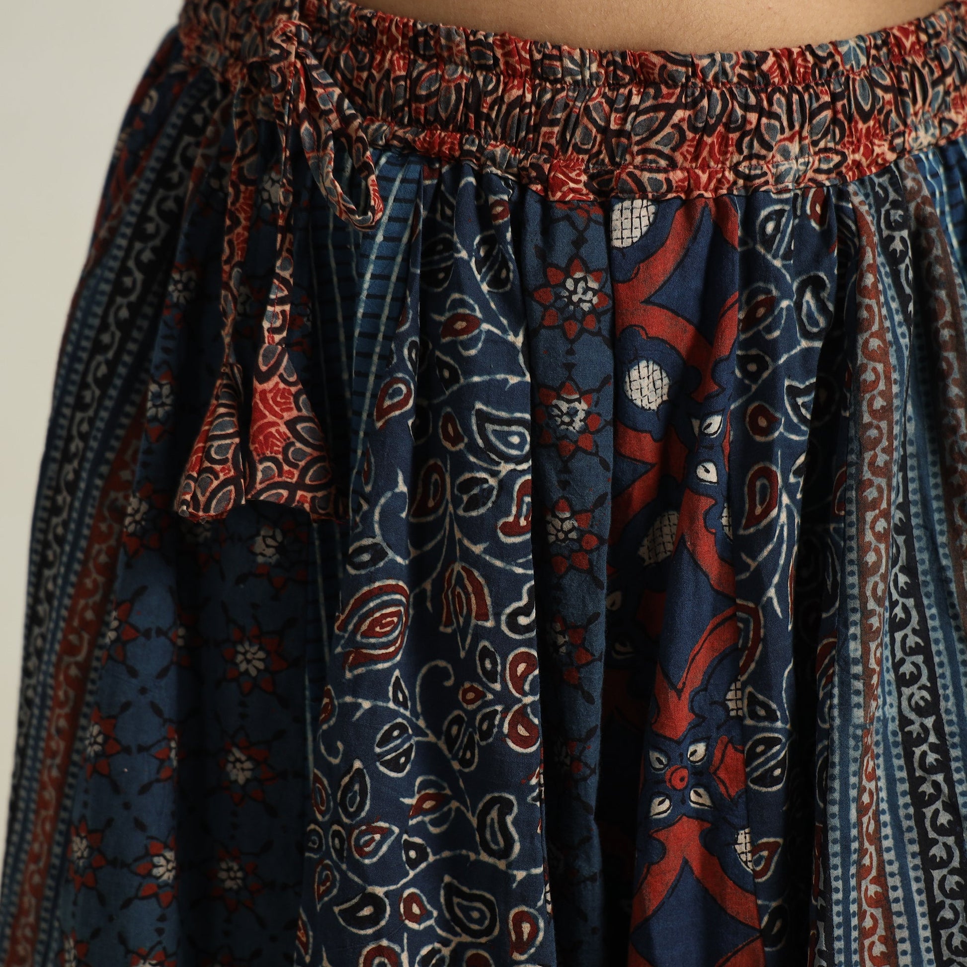 Blue - Ajrakh Block Printed 24 Kali Patchwork Cotton Long Skirt 35