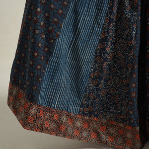 Blue - Ajrakh Block Printed 24 Kali Patchwork Cotton Long Skirt 35