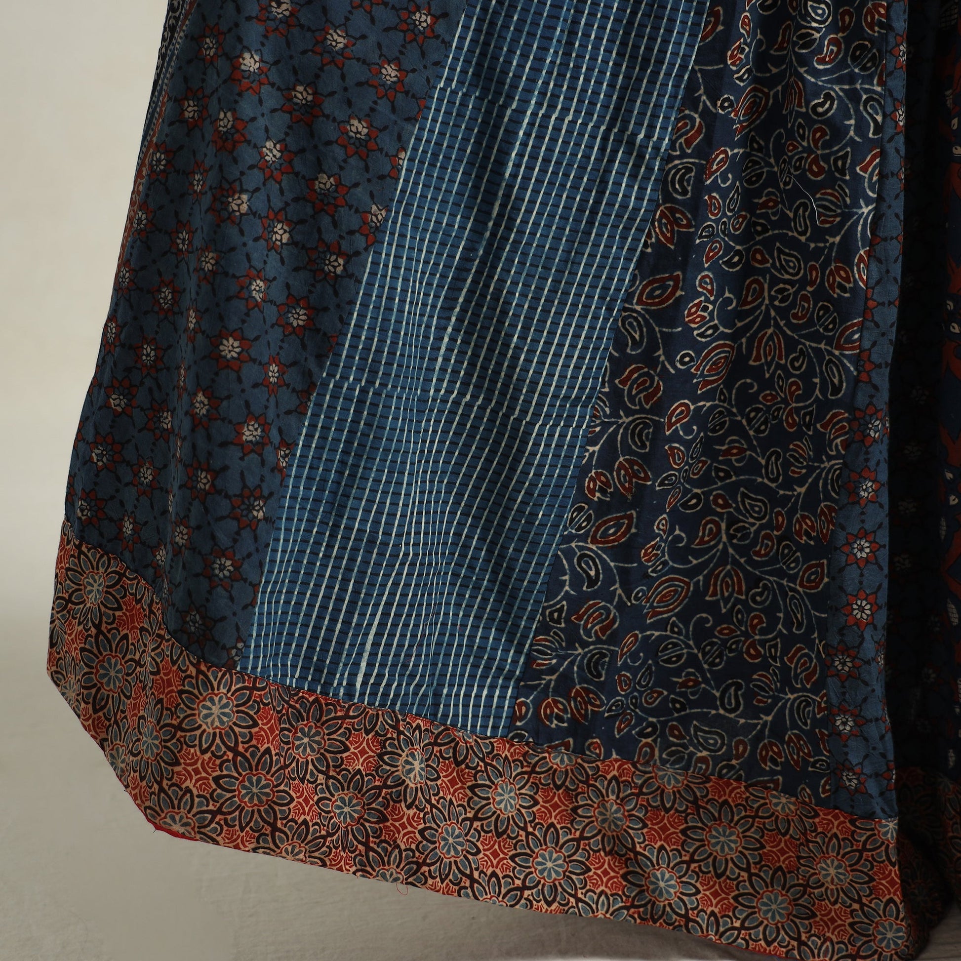 Blue - Ajrakh Block Printed 24 Kali Patchwork Cotton Long Skirt 35