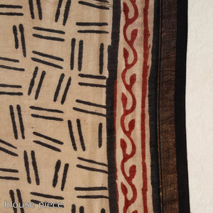 Black - Bagru Print Chanderi Silk-Cotton Saree with Zari Border 18