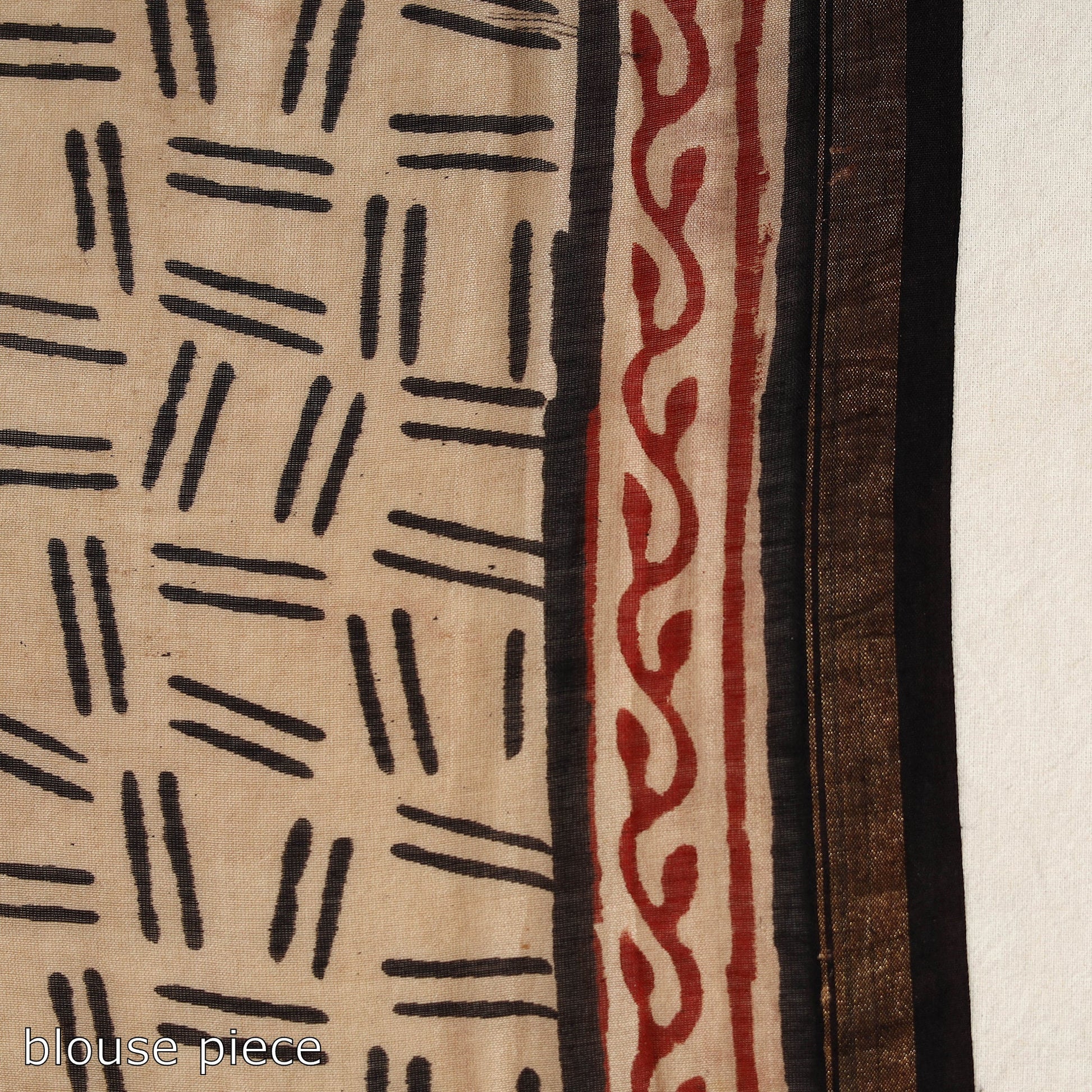 Black - Bagru Print Chanderi Silk-Cotton Saree with Zari Border 18