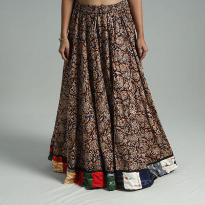 Brown - Hand Block Printed Cotton Long Kalamkari Skirt 14