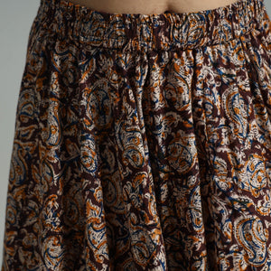 Brown - Hand Block Printed Cotton Long Kalamkari Skirt 14