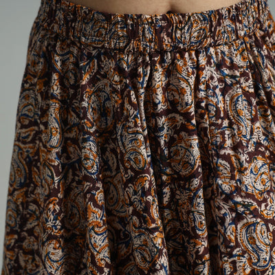 Brown - Hand Block Printed Cotton Long Kalamkari Skirt 14
